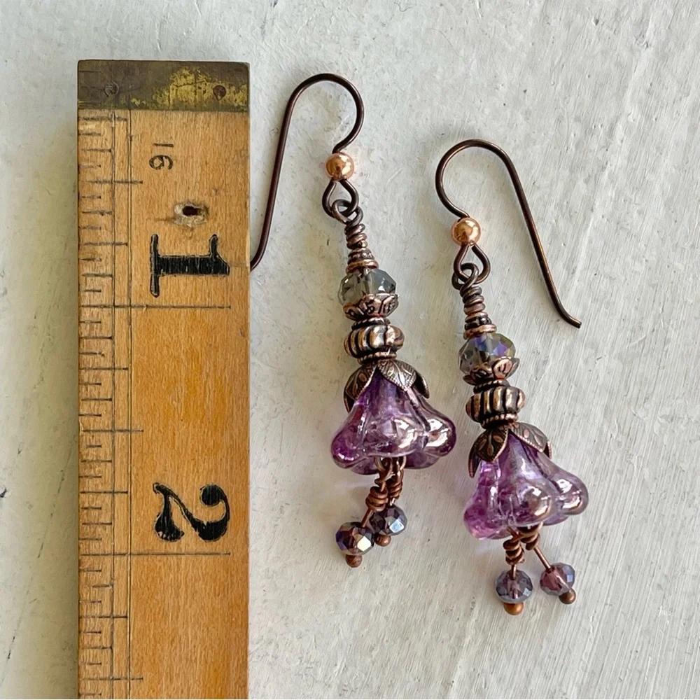 ARTISAN Earrings “Purple Passionflower” - Dangles - Picture 8 of 9